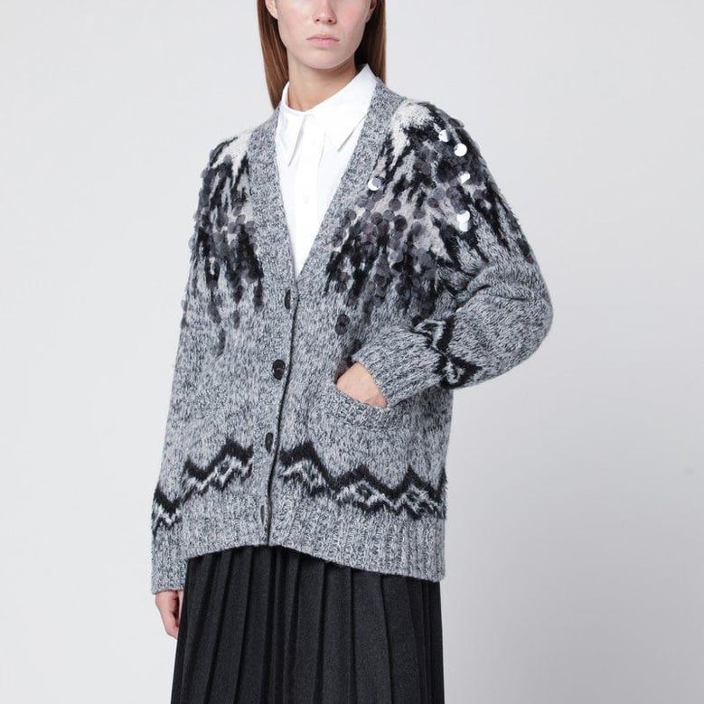 grey woolblend cardigan with sequins by Selfnex