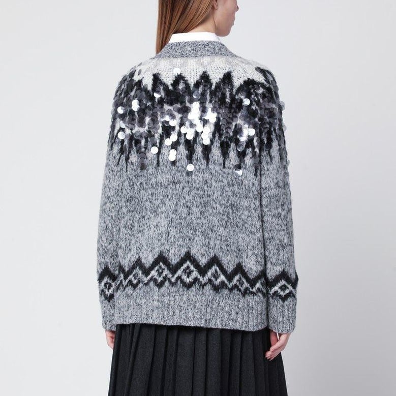 grey woolblend cardigan with sequins by Selfnex