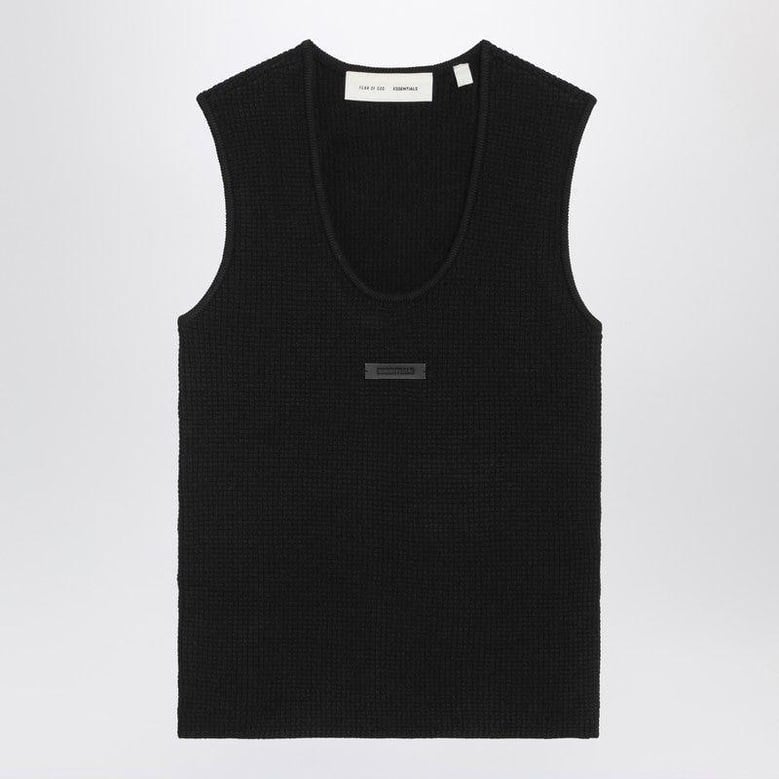 black tank top in stretch waffle fabric by Selfnex