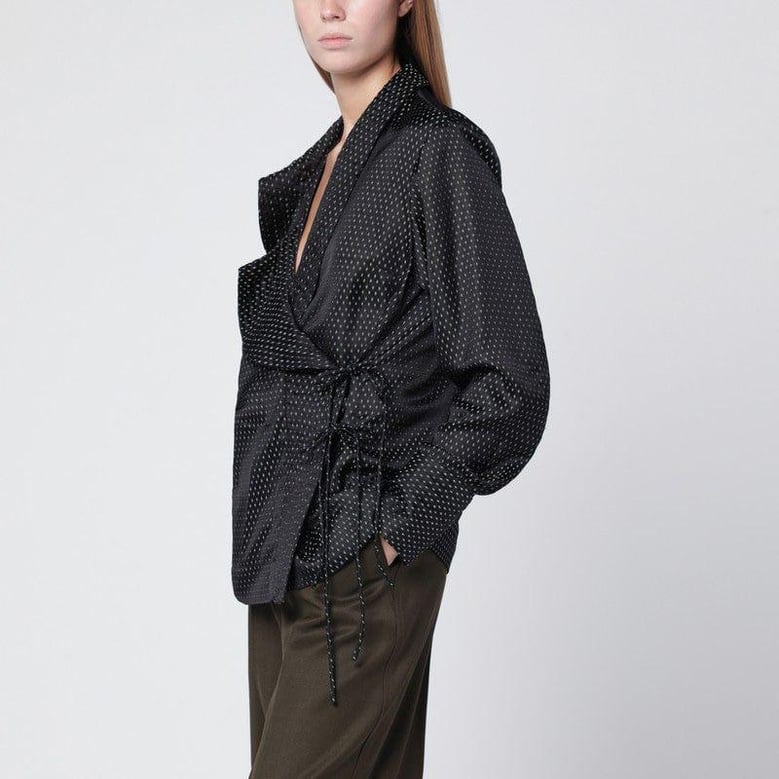 black wrap shirt with jacquard texture by Selfnex