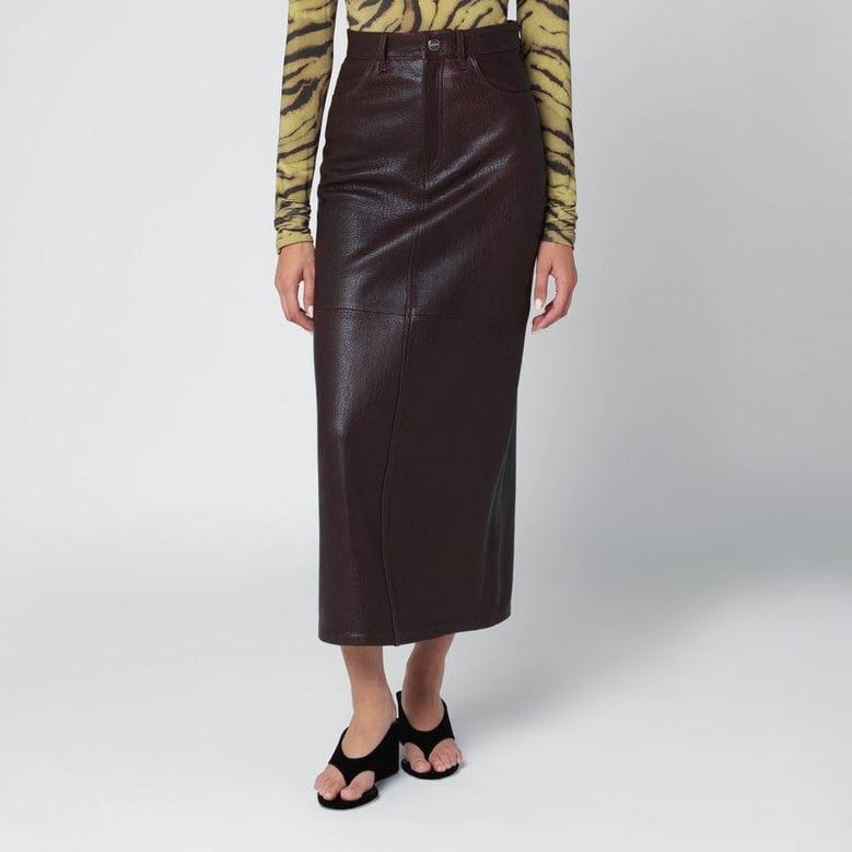 burgundy leather midi skirt by Selfnex