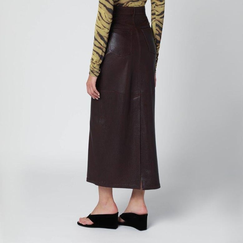 burgundy leather midi skirt by Selfnex