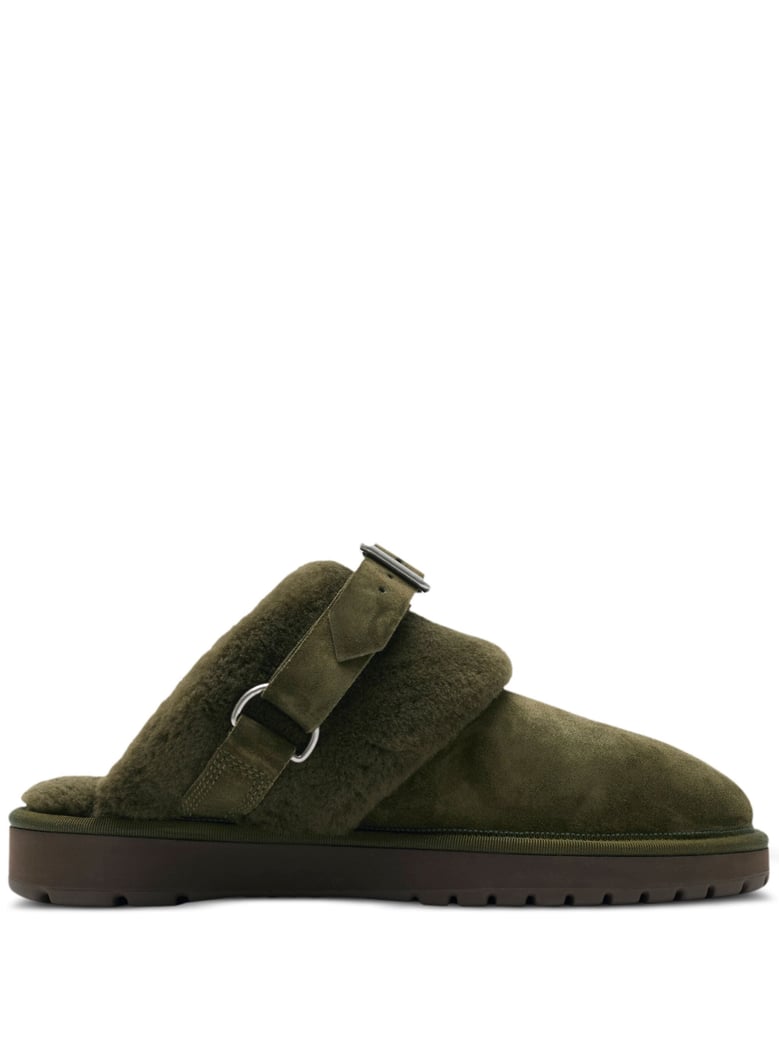 green chubby cotton mules by Selfnex