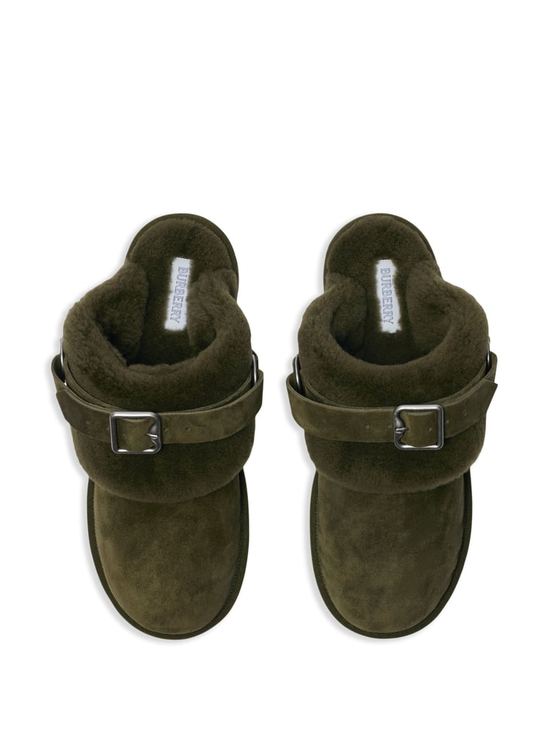 green chubby cotton mules by Selfnex