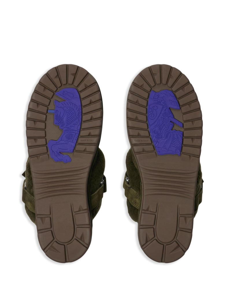 green chubby cotton mules by Selfnex
