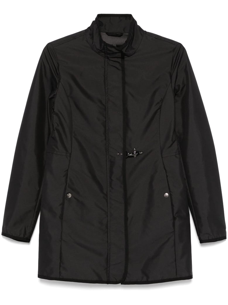 short black polyester coat by Selfnex