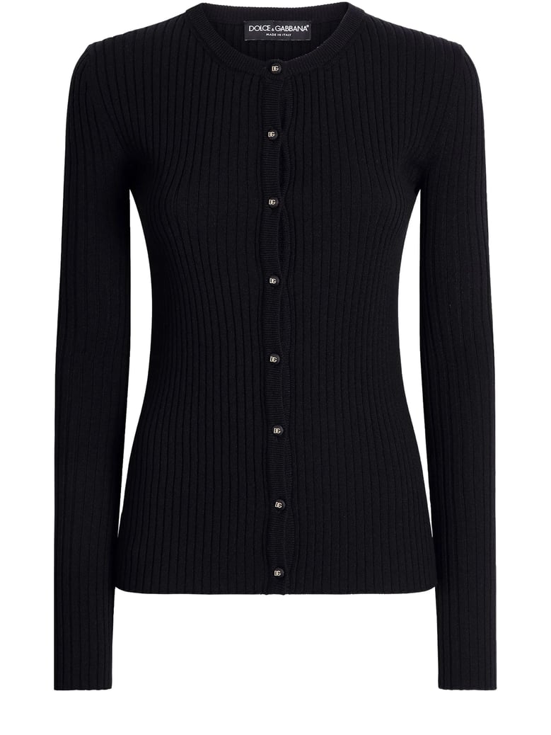 black ribbed knit cardigan by Selfnex