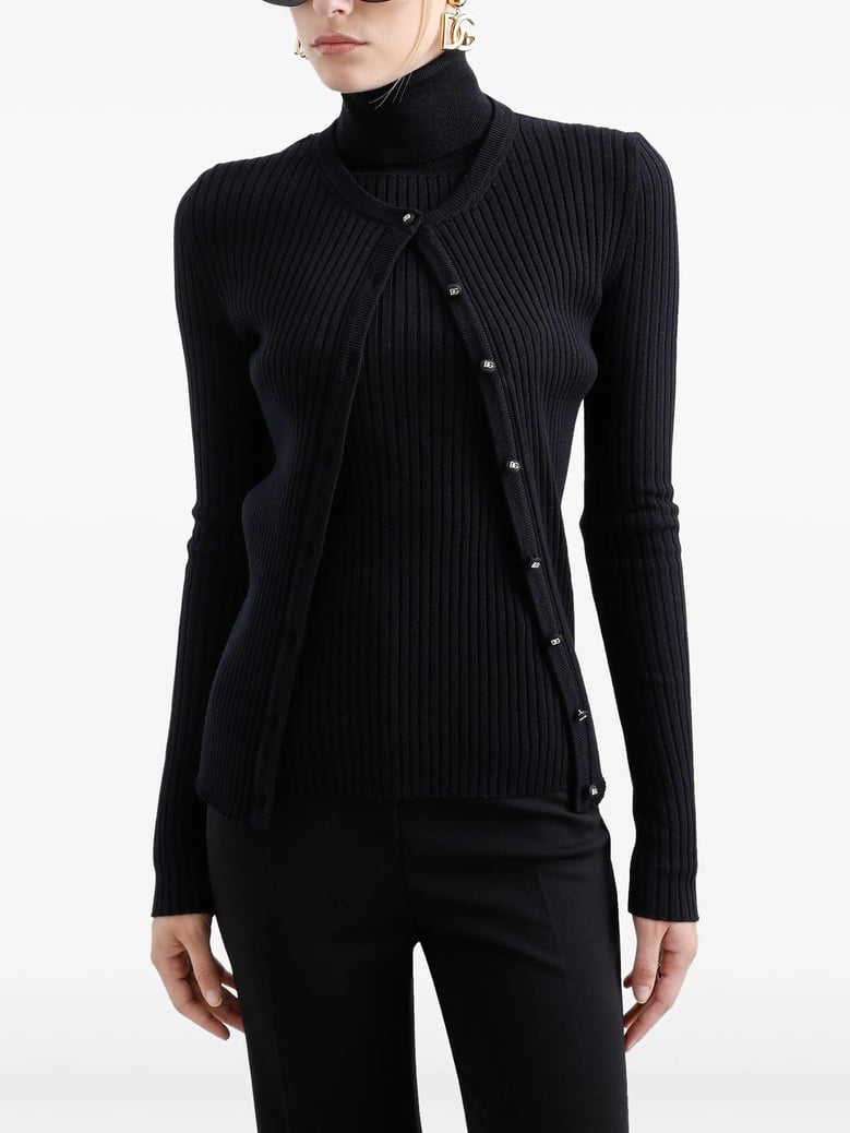 black ribbed knit cardigan by Selfnex