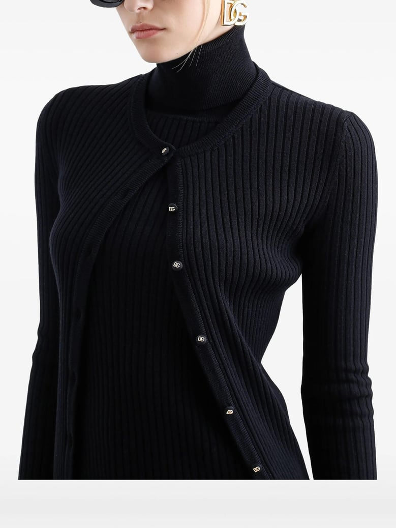 black ribbed knit cardigan by Selfnex