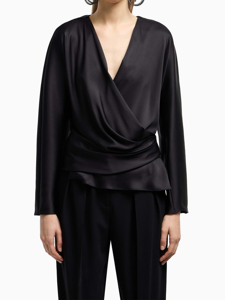 double black silk satin shirt by Selfnex