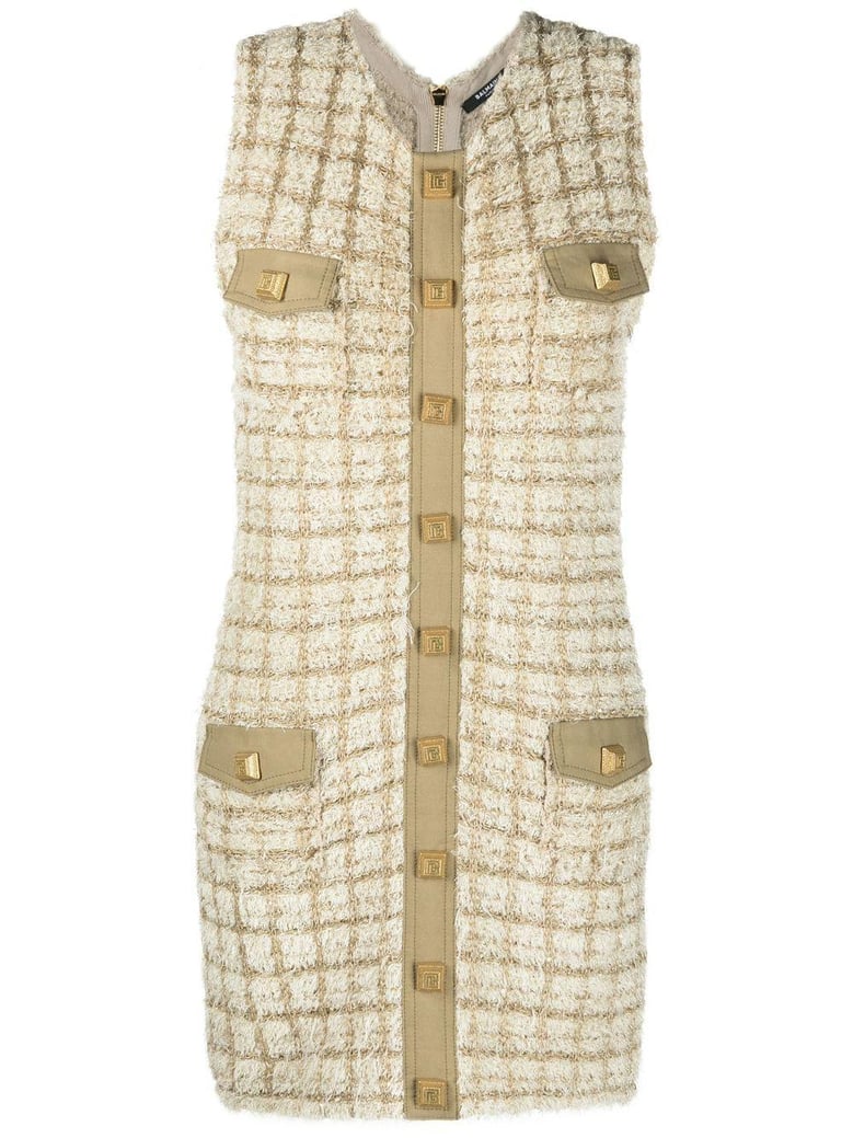 nude tweed short dress by Selfnex