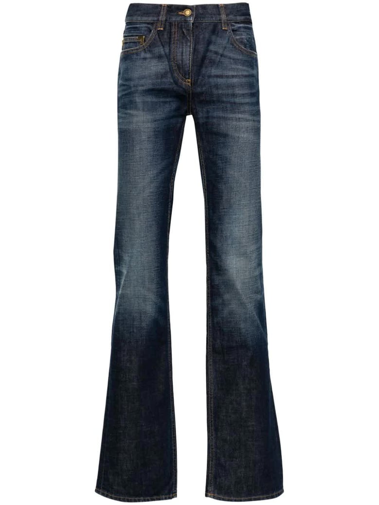 denim straight leg blue jeans by Selfnex
