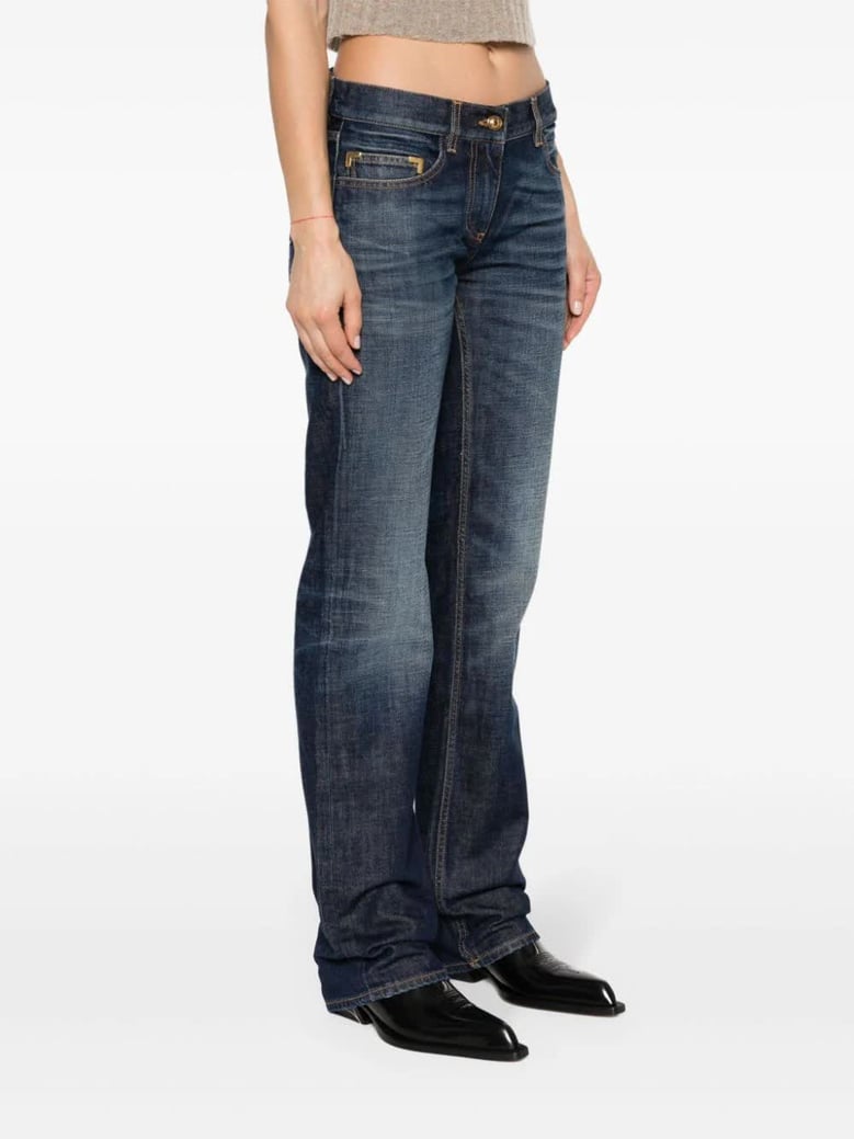 denim straight leg blue jeans by Selfnex