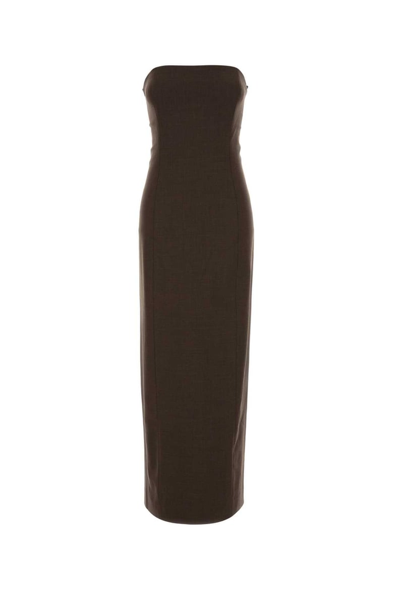 brown stretch wool shilo dress by Selfnex