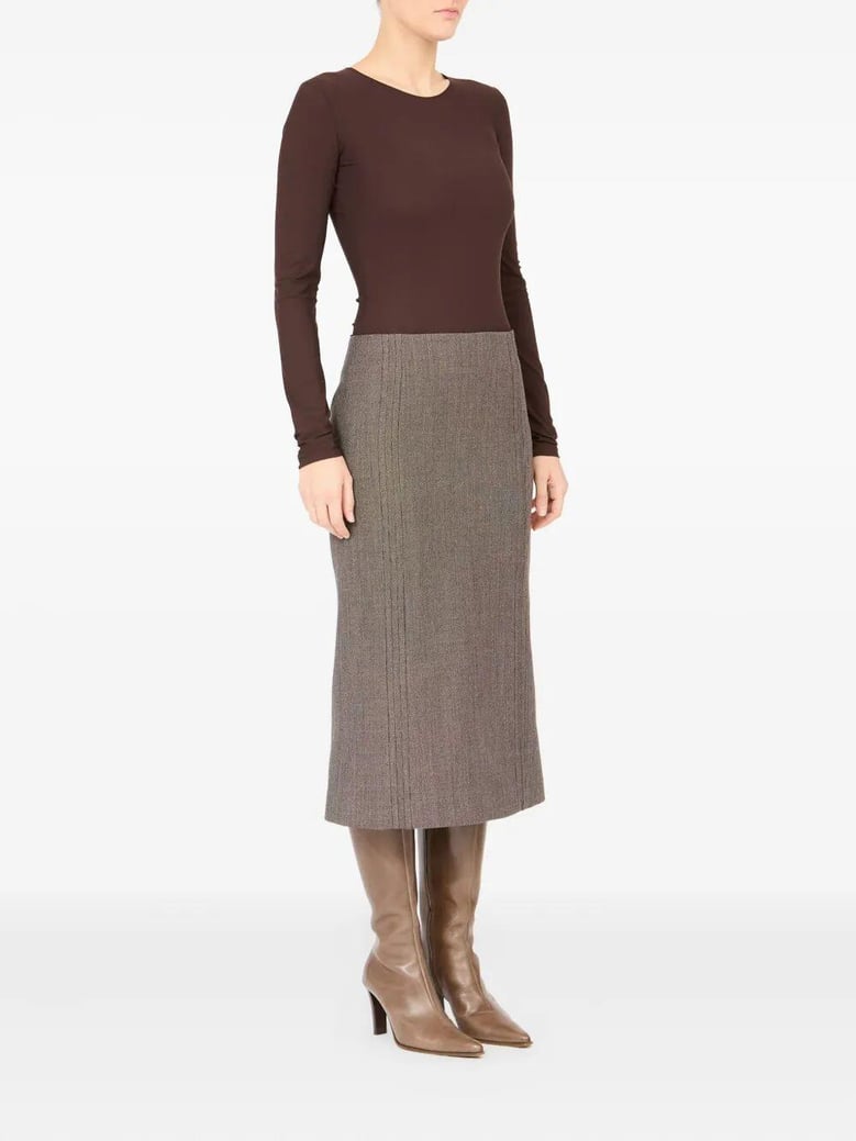 brown and beige patterned wool midi skirt by Selfnex