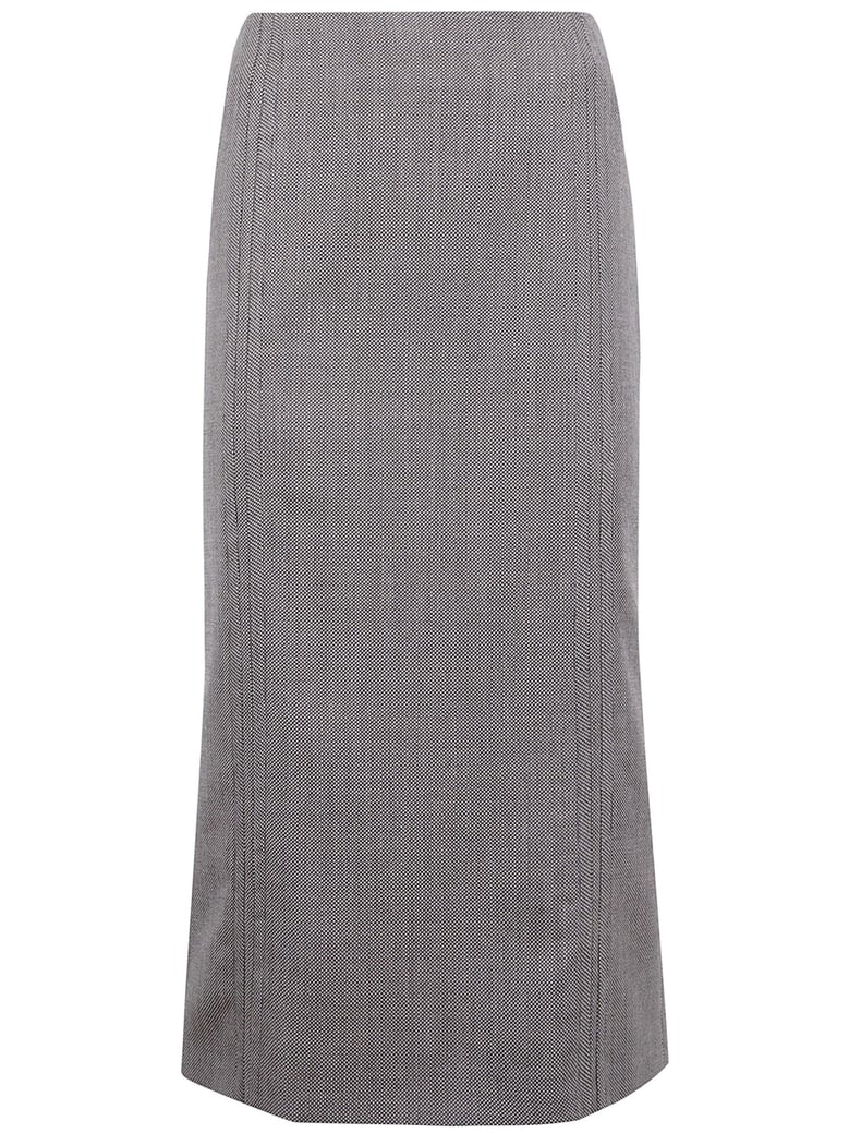 brown and beige patterned wool midi skirt by Selfnex