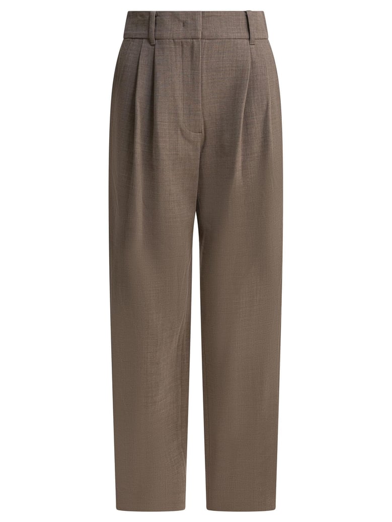 beige wool blend trousers by Selfnex