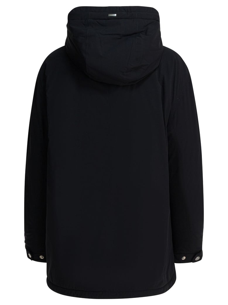 black hooded padded coat by Selfnex