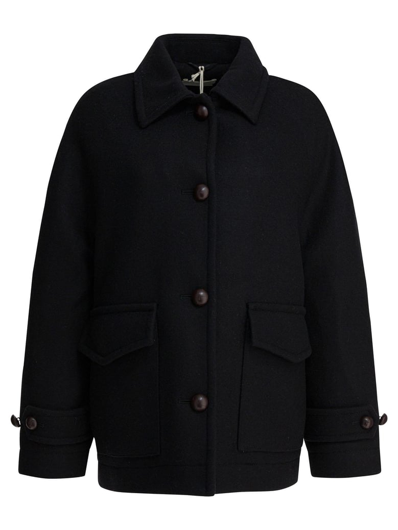 black wool double-breasted coat by Selfnex