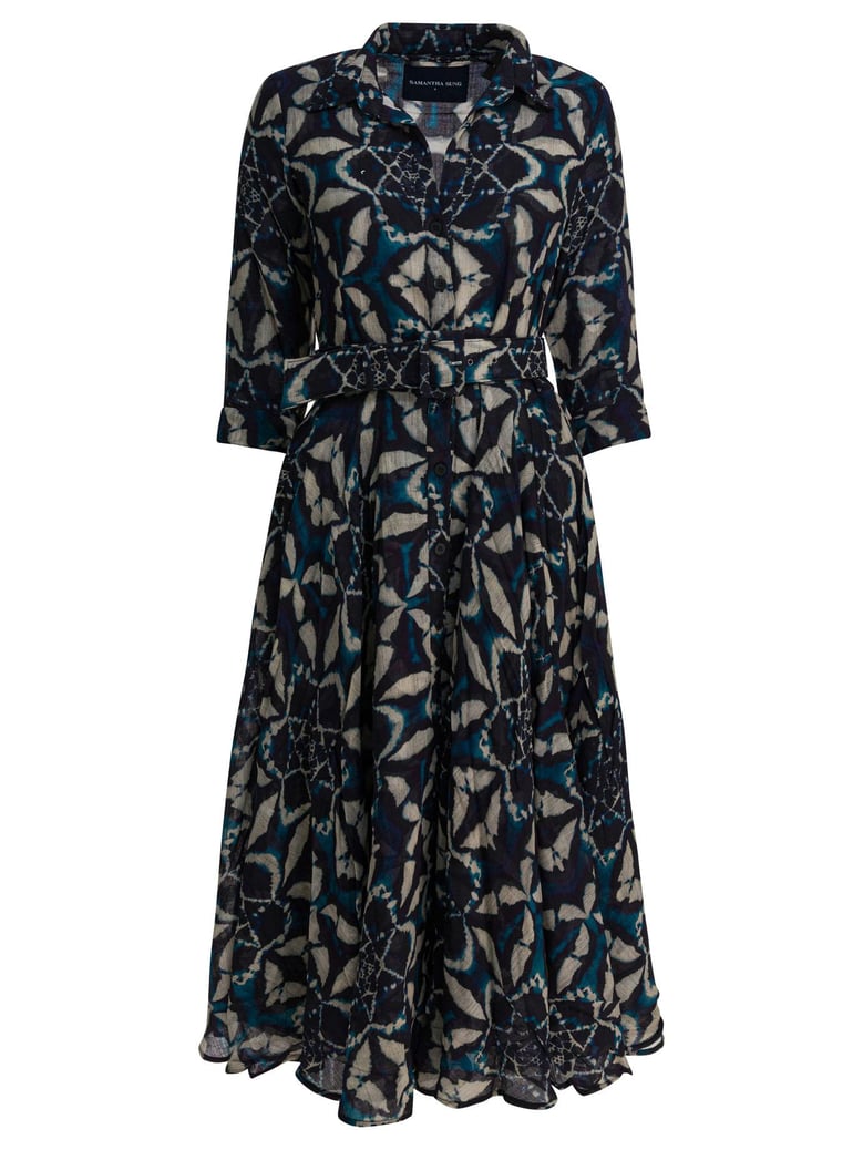 blue printed wool dress by Selfnex