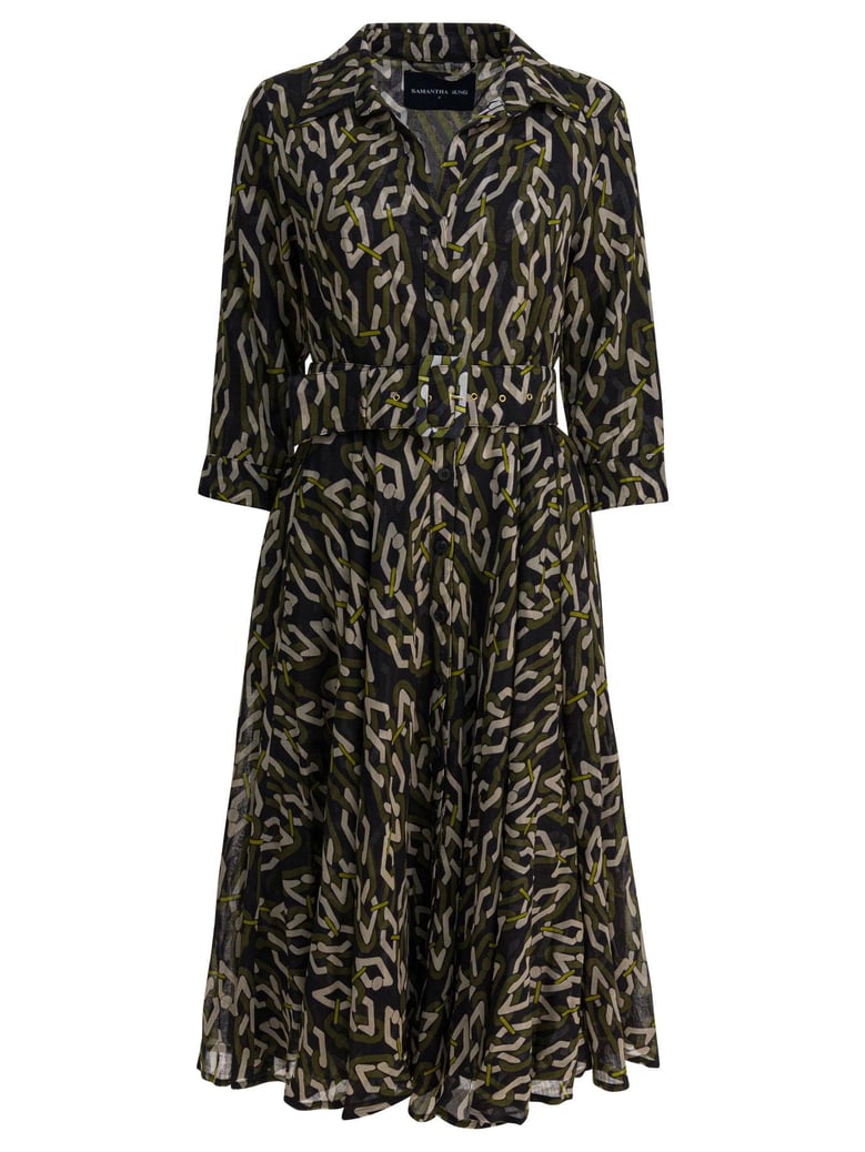 green chain print wool dress by Selfnex