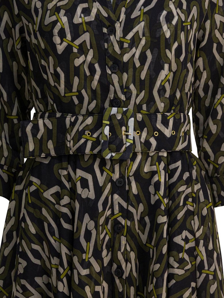 green chain print wool dress by Selfnex