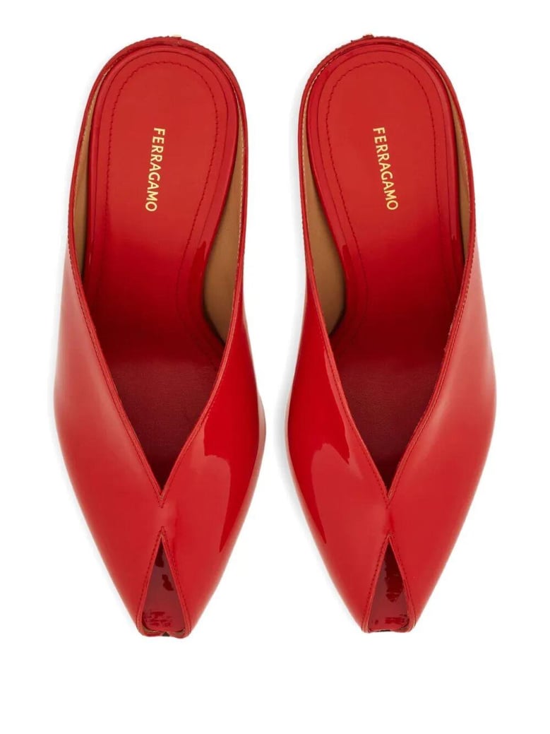 alicia 95 peep toe patent leather mule by Selfnex