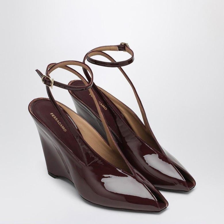 peep toe wedge sandals in bordeaux by Selfnex