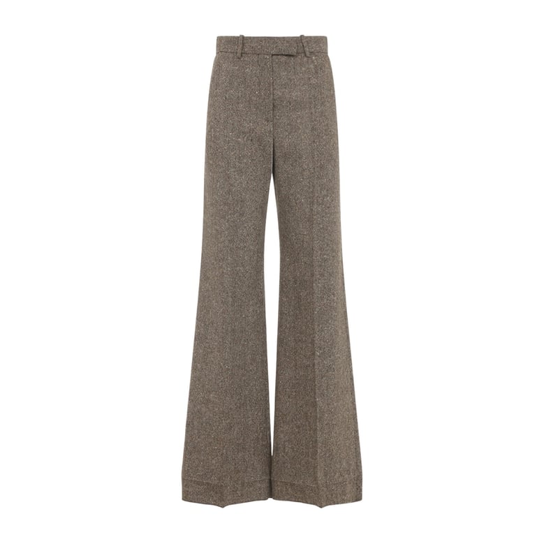 ivory/brown patterned wool trousers by Selfnex