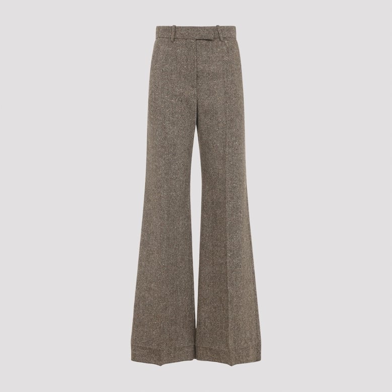 ivory/brown patterned wool trousers by Selfnex