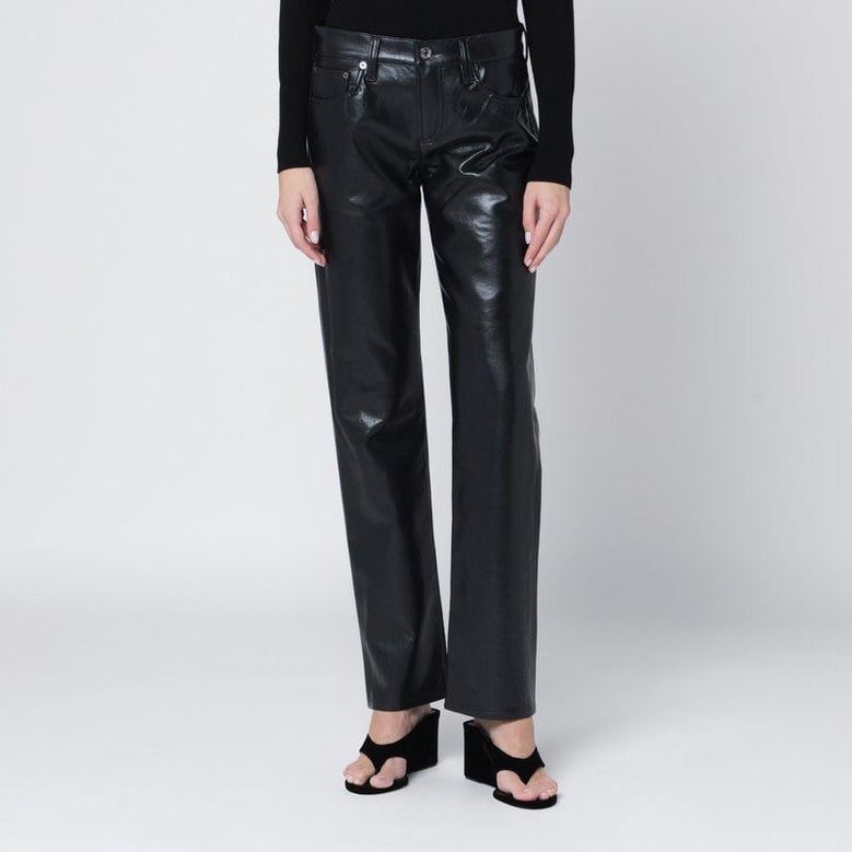 black faux leather trousers by Selfnex