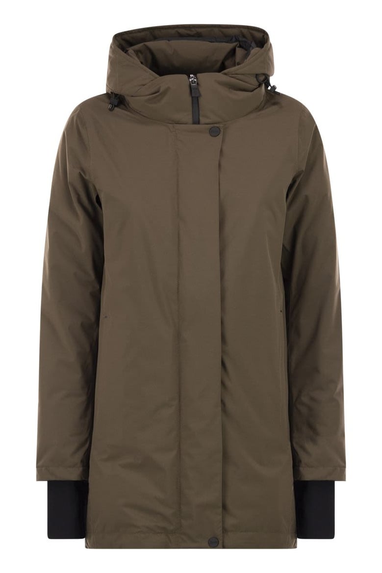 a-shaped down jacket with hood 2 layers by Selfnex