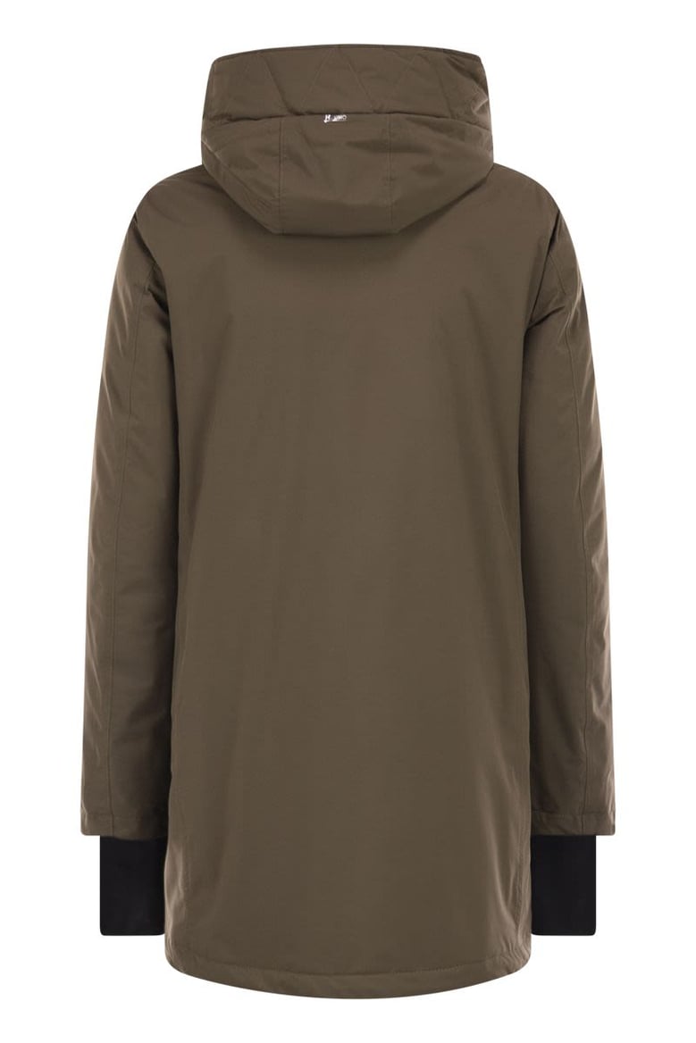 a-shaped down jacket with hood 2 layers by Selfnex