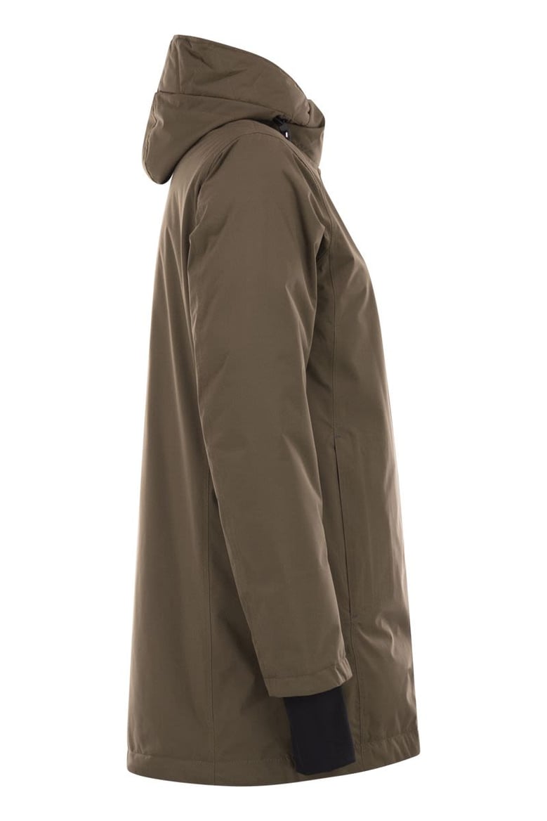 a-shaped down jacket with hood 2 layers by Selfnex