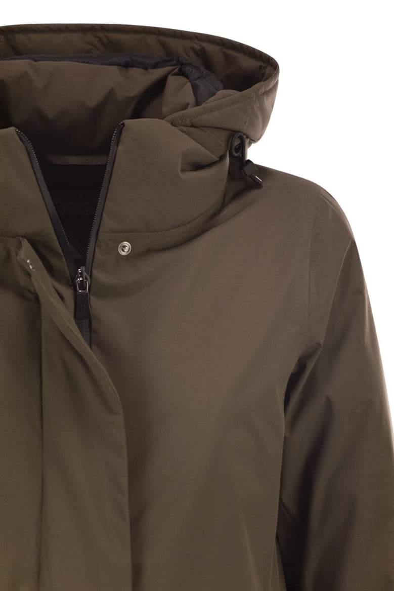 a-shaped down jacket with hood 2 layers by Selfnex
