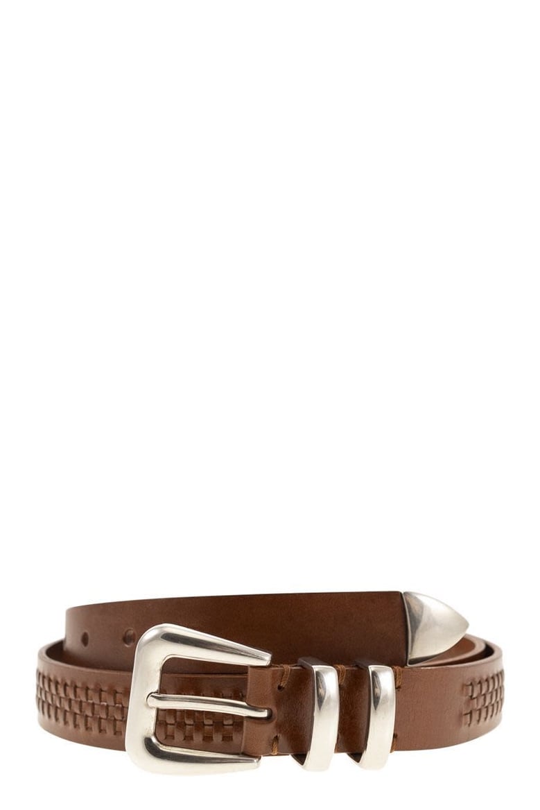 calfskin belt with woven decoration by Selfnex