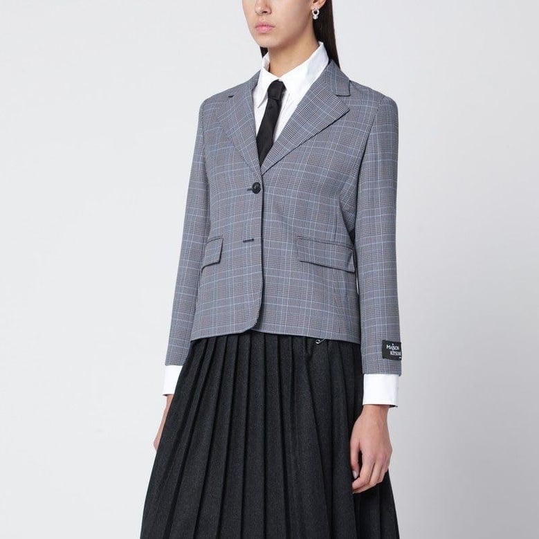 blue checked singlebreasted blazer by Selfnex