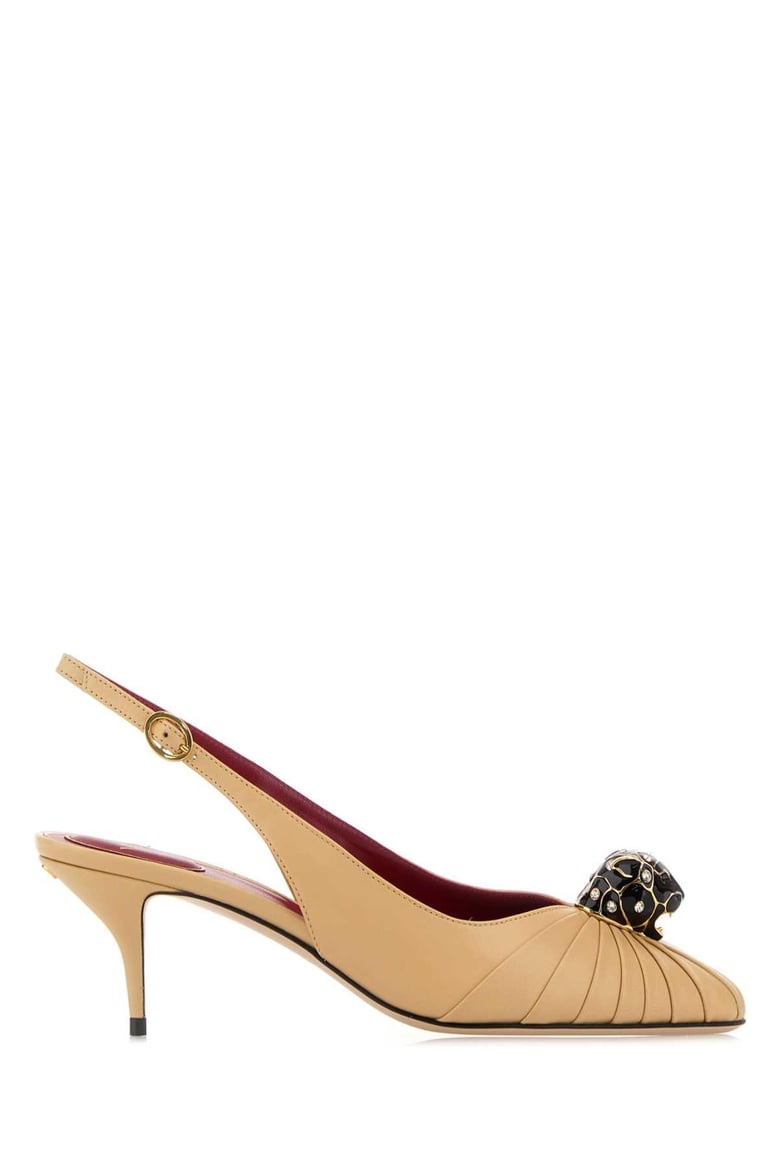 beige leather panthea pumps by Selfnex