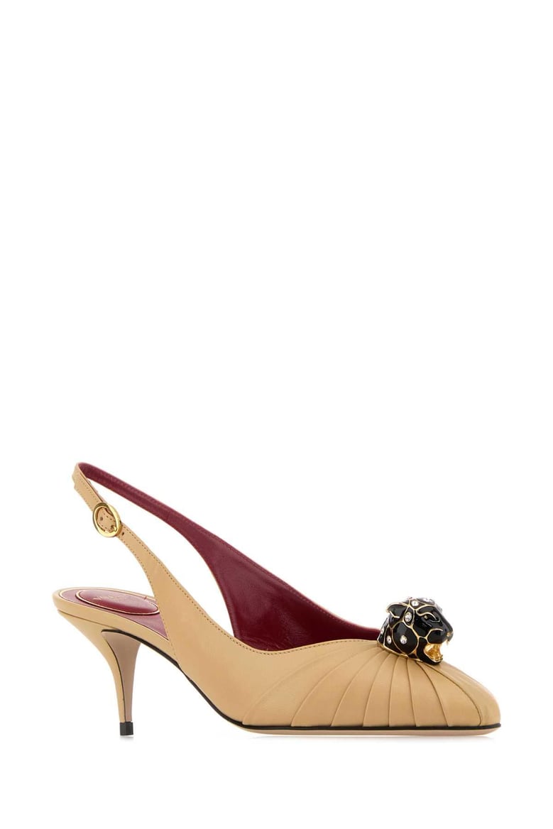 beige leather panthea pumps by Selfnex