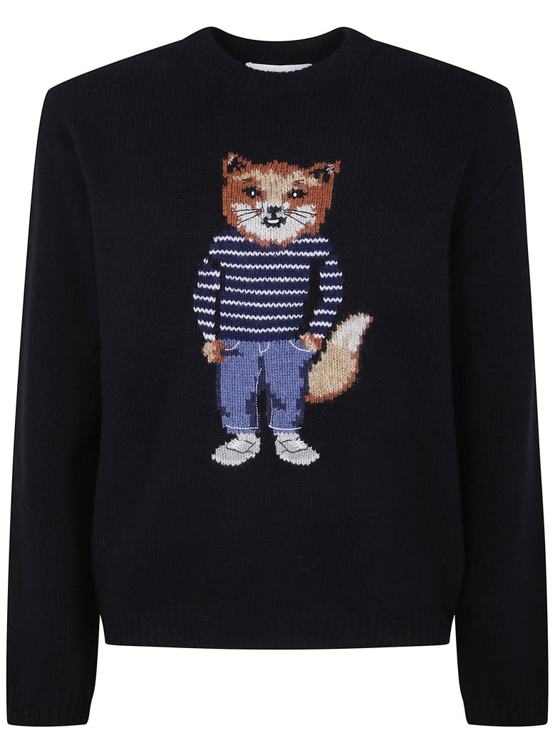 dressed fox intarsia wool jumper by Selfnex