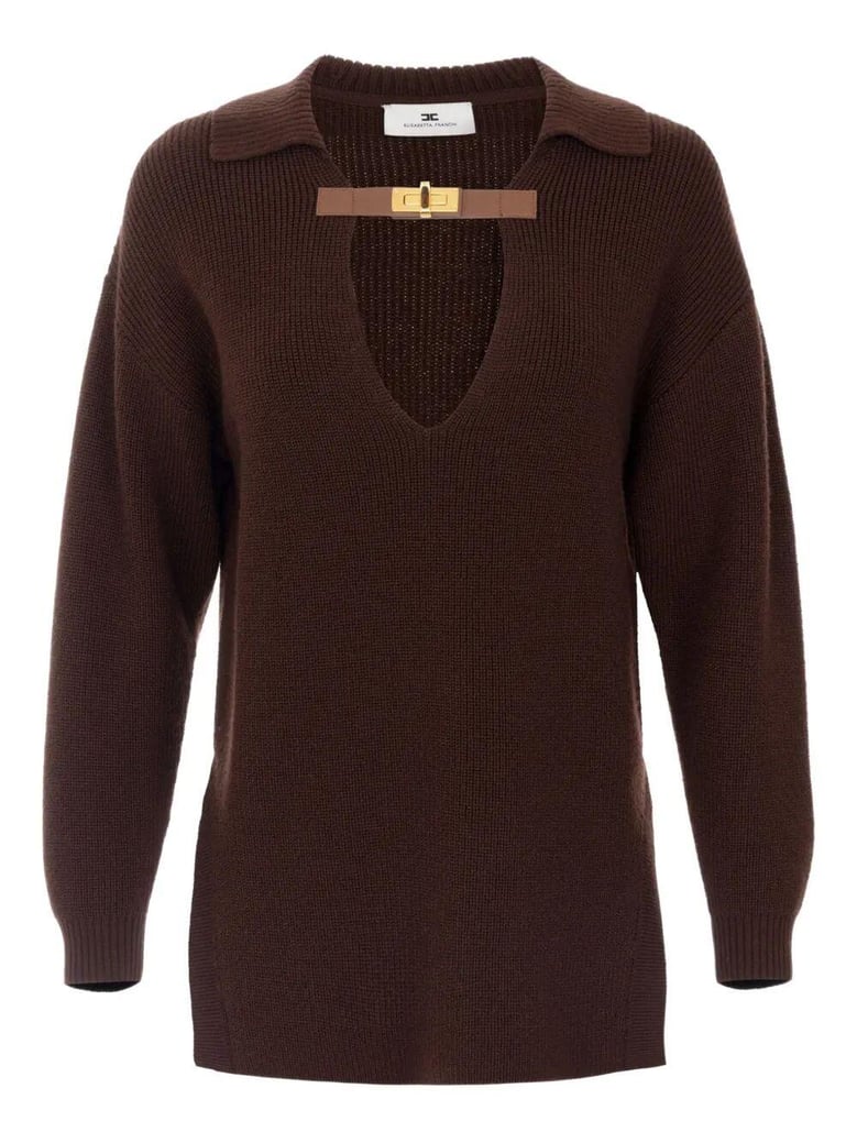 sweater in mixed wool with a jewel strap by Selfnex