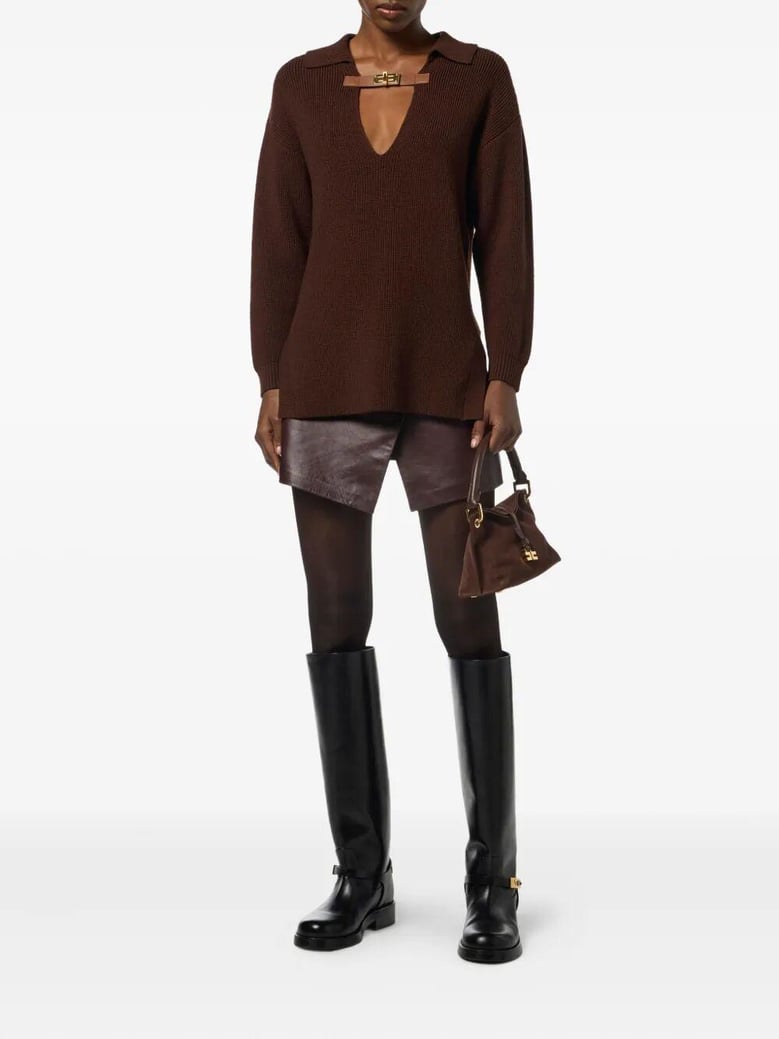 sweater in mixed wool with a jewel strap by Selfnex