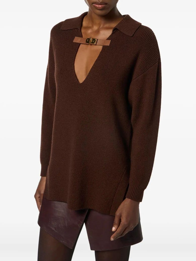 sweater in mixed wool with a jewel strap by Selfnex