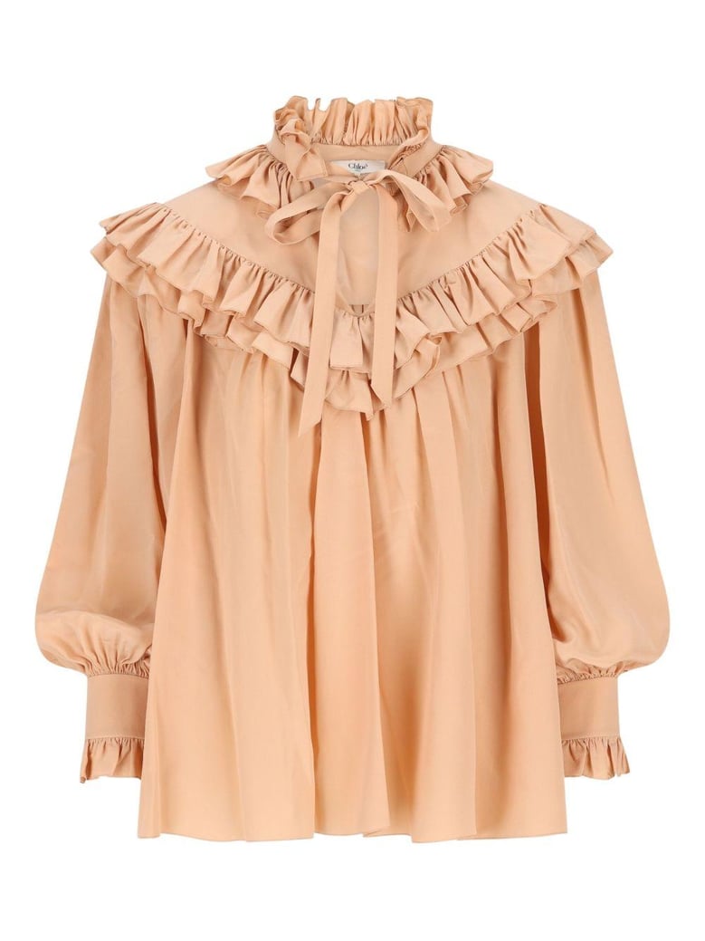 oversized crêpe de chine ruffle top by Selfnex