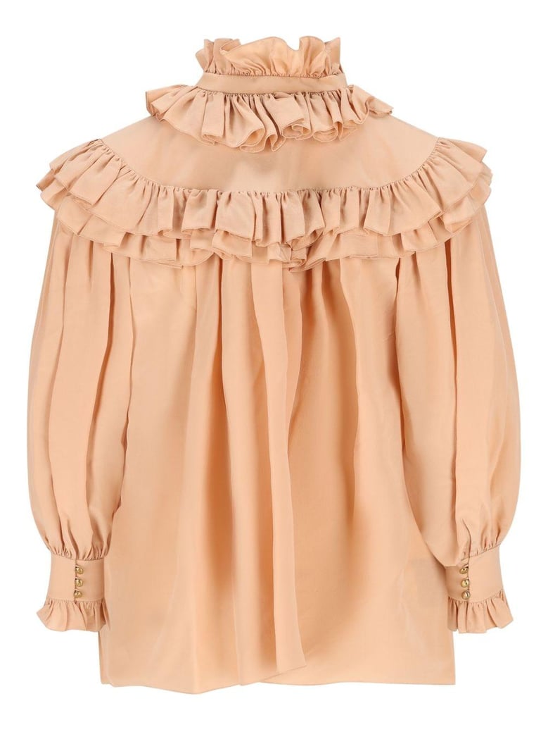 oversized crêpe de chine ruffle top by Selfnex