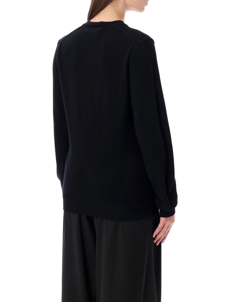 comme des garçons play wool v-neck sweater with red heart and crystals by Selfnex