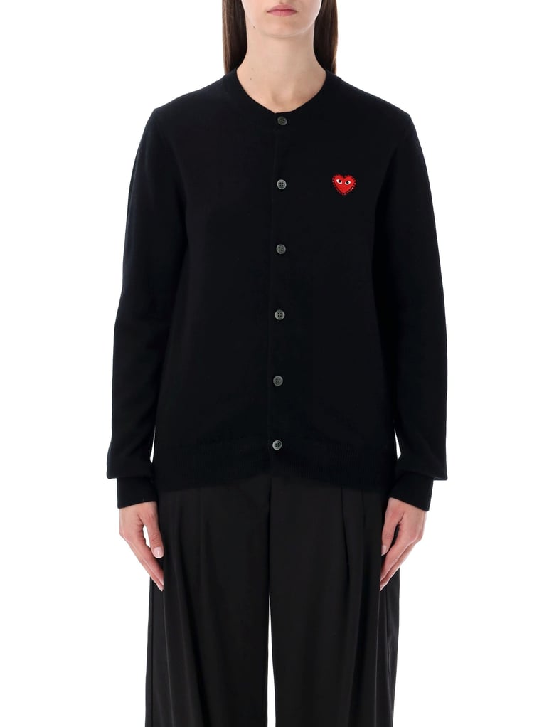 comme des garçons play wool cardigan with red crystal heart by Selfnex