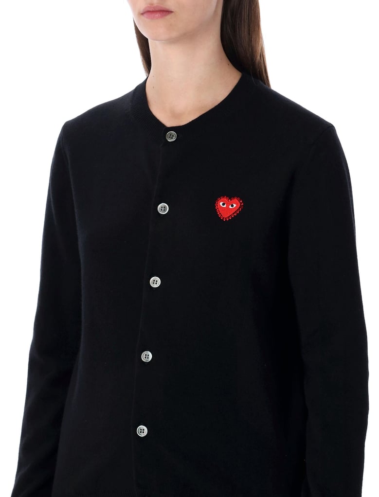 comme des garçons play wool cardigan with red crystal heart by Selfnex