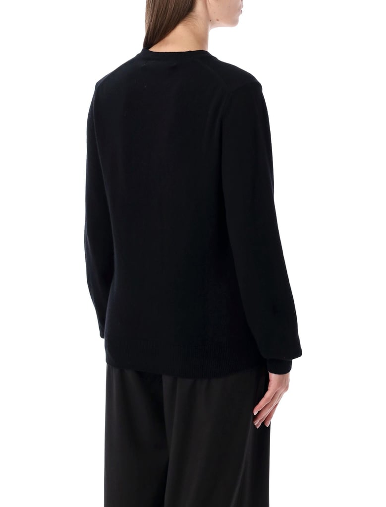 comme des garçons play wool v-neck sweater with black heart and crystals by Selfnex