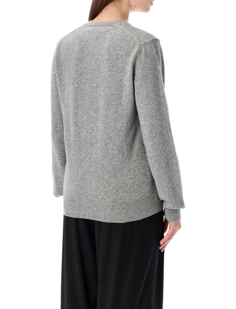 comme des garçons play wool v-neck sweater with black heart and crystals by Selfnex